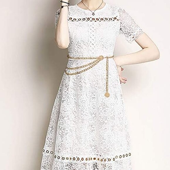 Women Waist Chain Belt Multilayer Sunflower Pendant Adjustable Gold Alloy - Picture 2 of 6